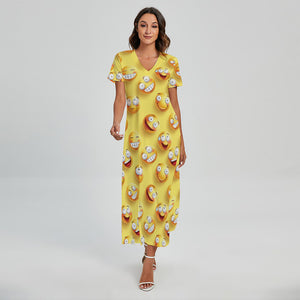 Crazy Emoji Pattern Print Short Sleeve Maxi Dress