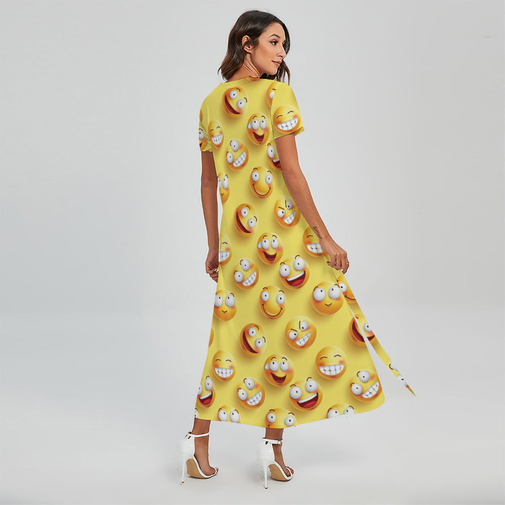 Crazy Emoji Pattern Print Short Sleeve Maxi Dress