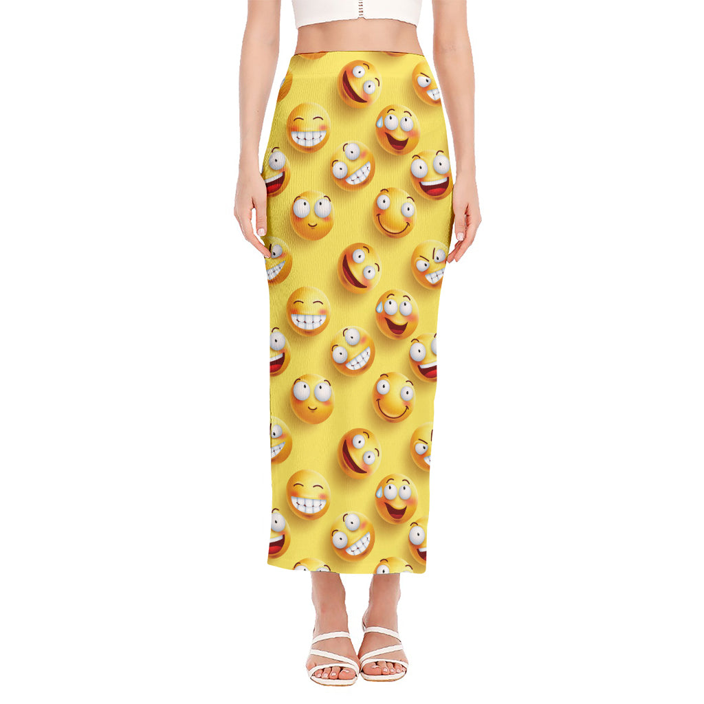 Crazy Emoji Pattern Print Side Slit Maxi Skirt