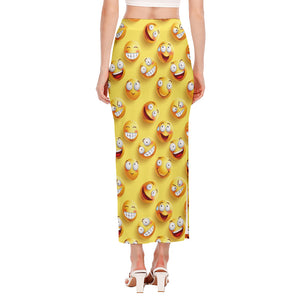 Crazy Emoji Pattern Print Side Slit Maxi Skirt