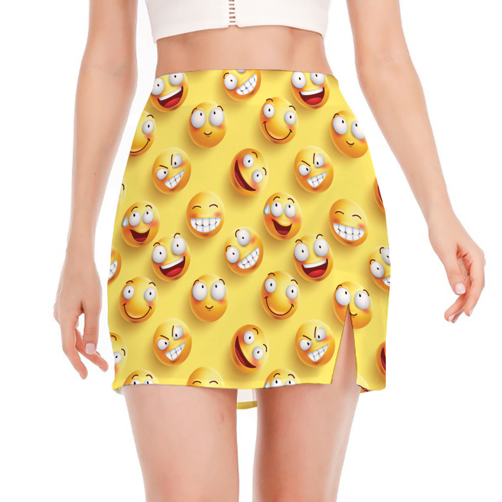 Crazy Emoji Pattern Print Side Slit Mini Skirt