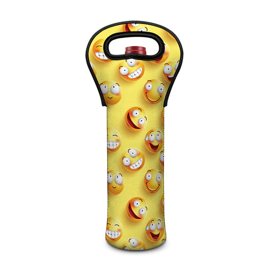 Crazy Emoji Pattern Print Single Neoprene Wine Tote