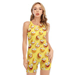 Crazy Emoji Pattern Print Sleeveless One Piece Swimsuit