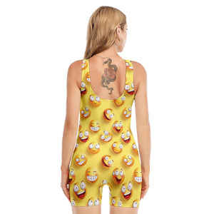 Crazy Emoji Pattern Print Sleeveless One Piece Swimsuit