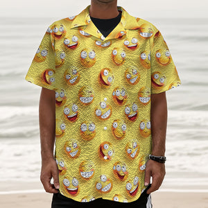 Crazy Emoji Pattern Print Textured Short Sleeve Shirt