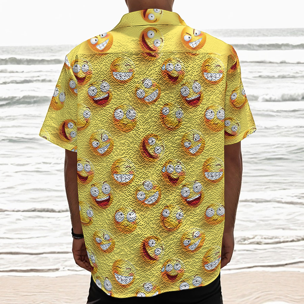 Crazy Emoji Pattern Print Textured Short Sleeve Shirt