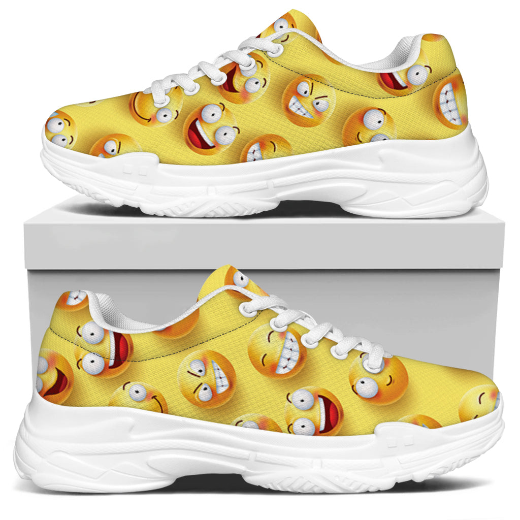 Crazy Emoji Pattern Print White Chunky Shoes