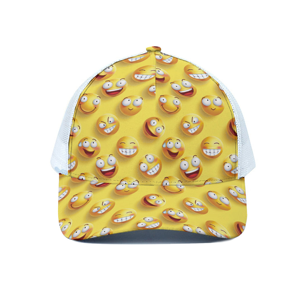 Crazy Emoji Pattern Print White Mesh Trucker Cap