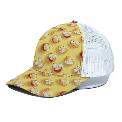 Crazy Emoji Pattern Print White Mesh Trucker Cap