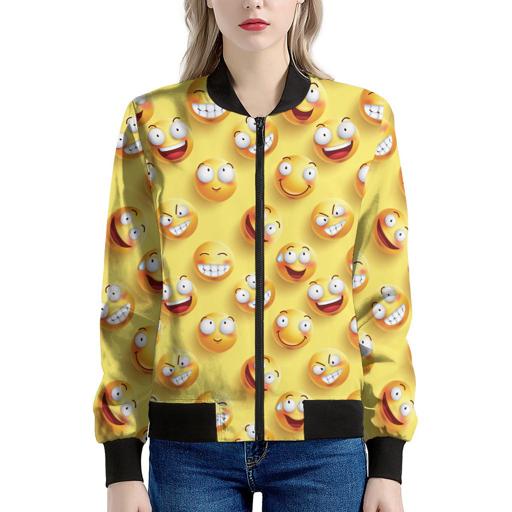 Crazy Emoji Pattern Print Women's Bomber Jacket