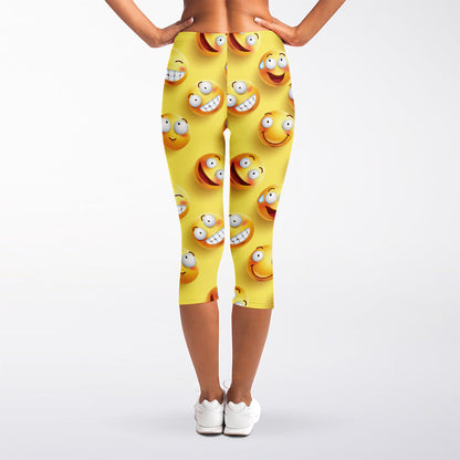 Crazy Emoji Pattern Print Women's Capri Leggings