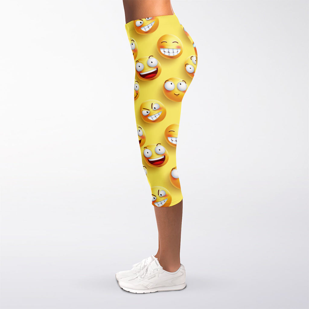 Crazy Emoji Pattern Print Women's Capri Leggings