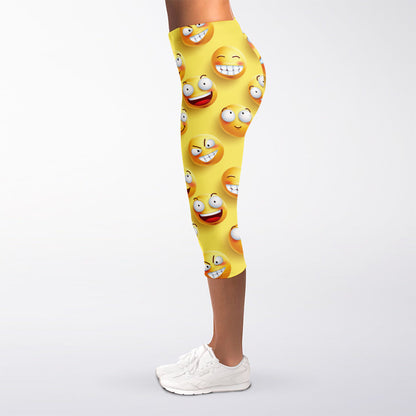 Crazy Emoji Pattern Print Women's Capri Leggings