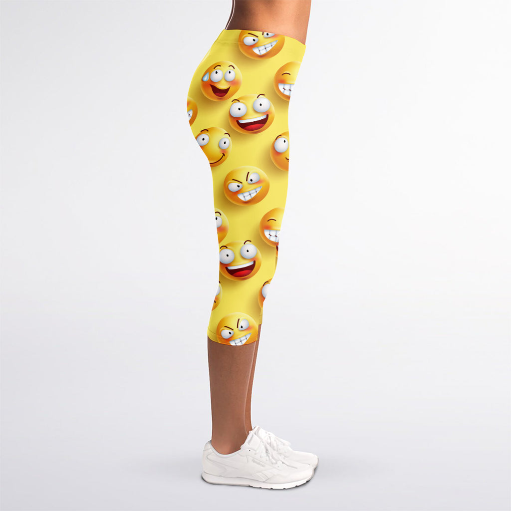 Crazy Emoji Pattern Print Women's Capri Leggings