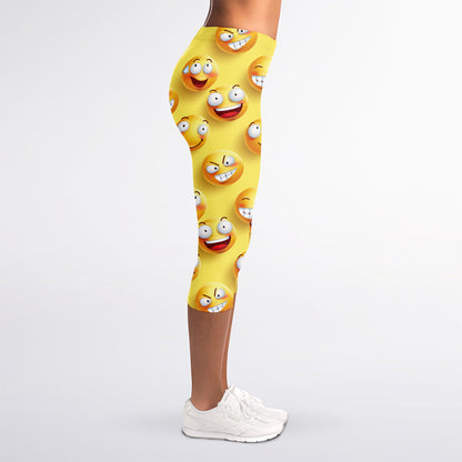 Crazy Emoji Pattern Print Women's Capri Leggings