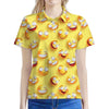 Crazy Emoji Pattern Print Women's Polo Shirt