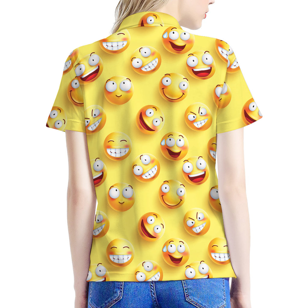 Crazy Emoji Pattern Print Women's Polo Shirt
