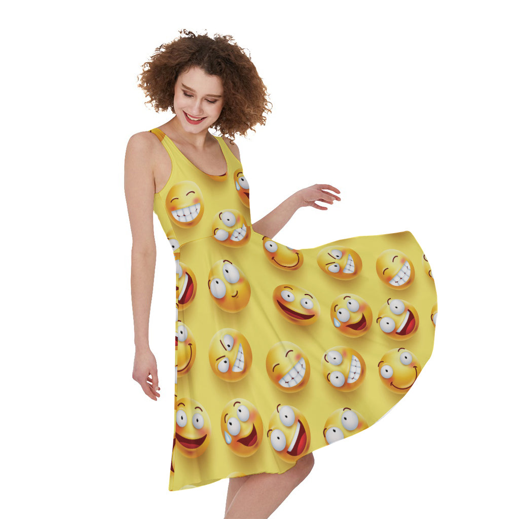 Crazy Emoji Pattern Print Women's Sleeveless Dress