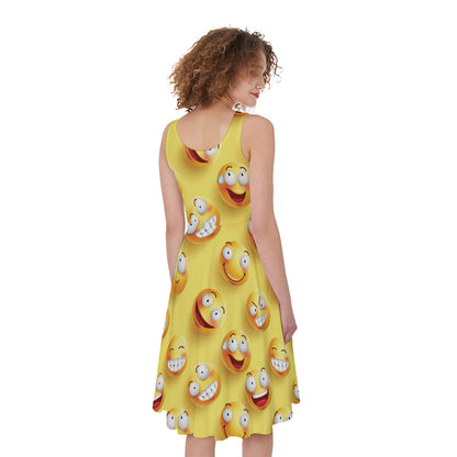 Crazy Emoji Pattern Print Women's Sleeveless Dress