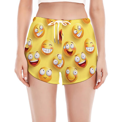 Crazy Emoji Pattern Print Women's Split Running Shorts