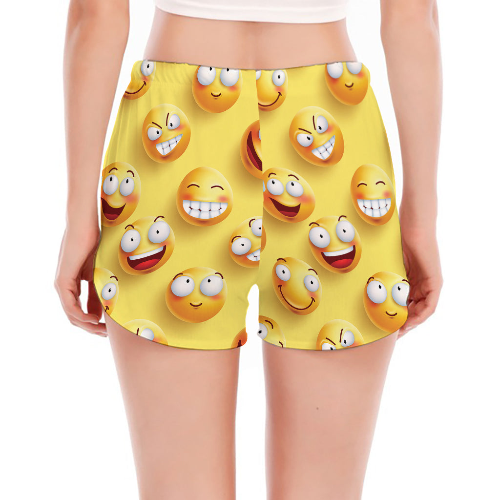 Crazy Emoji Pattern Print Women's Split Running Shorts