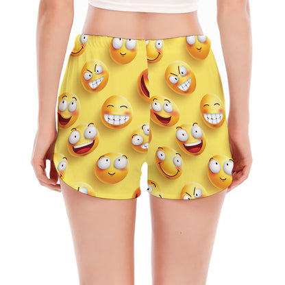 Crazy Emoji Pattern Print Women's Split Running Shorts