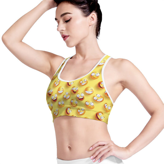Crazy Emoji Pattern Print Women's Sports Bra
