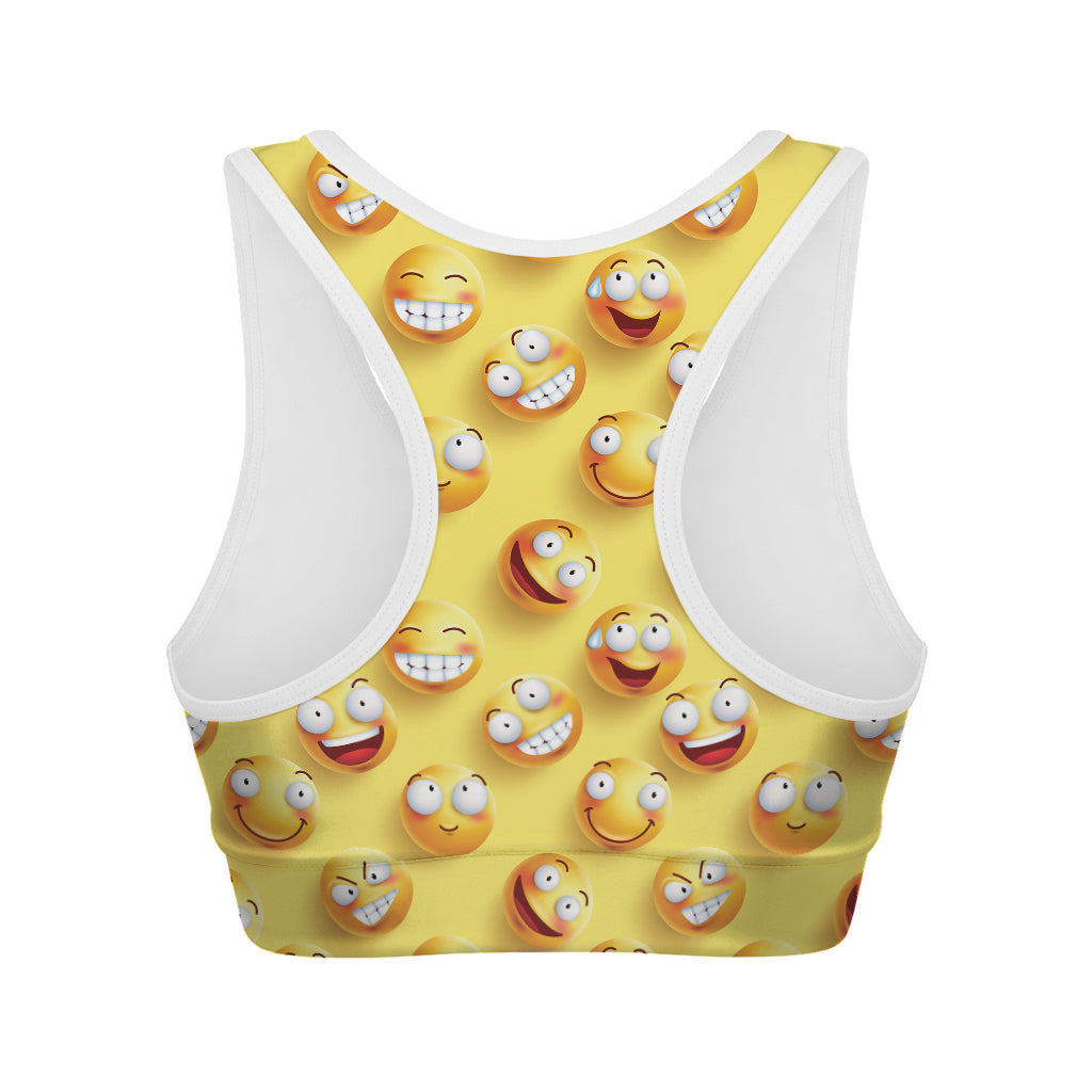 Crazy Emoji Pattern Print Women's Sports Bra