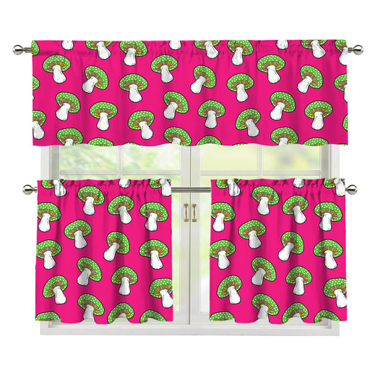 Crazy Mushroom Pattern Print 3 Piece Kitchen Curtains