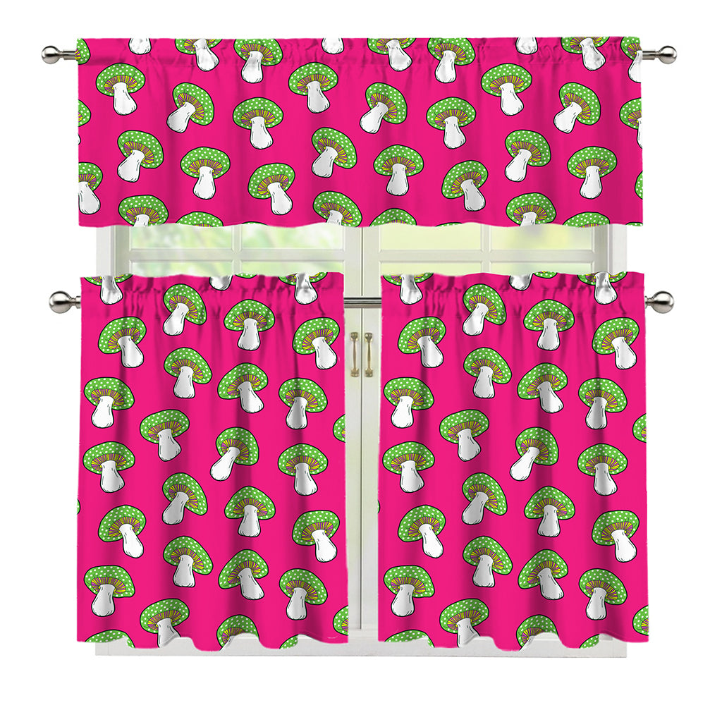 Crazy Mushroom Pattern Print 3 Piece Kitchen Curtains