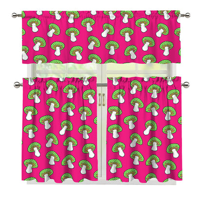 Crazy Mushroom Pattern Print 3 Piece Kitchen Curtains