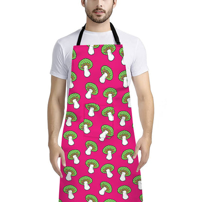 Crazy Mushroom Pattern Print Bib Apron With Pocket