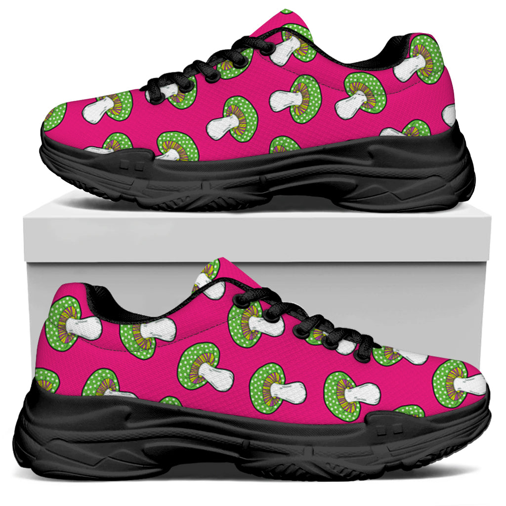 Crazy Mushroom Pattern Print Black Chunky Shoes