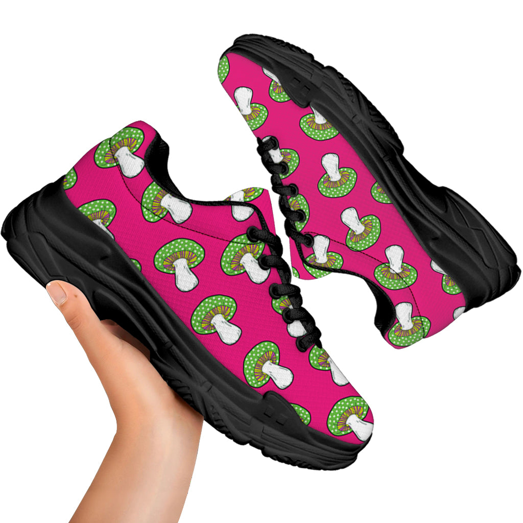 Crazy Mushroom Pattern Print Black Chunky Shoes