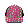 Crazy Mushroom Pattern Print Black Mesh Trucker Cap