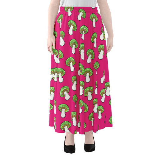 Crazy Mushroom Pattern Print Chiffon Maxi Skirt