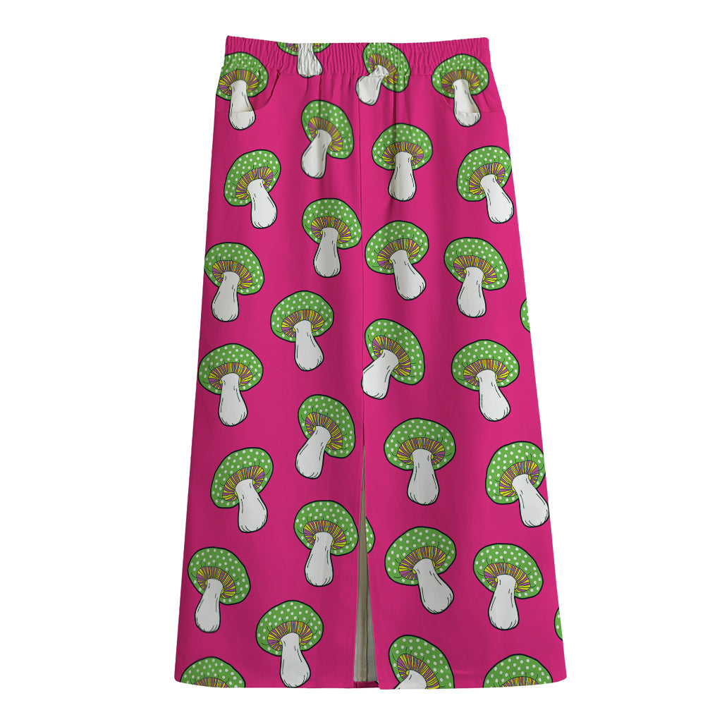 Crazy Mushroom Pattern Print Cotton Front Slit Maxi Skirt