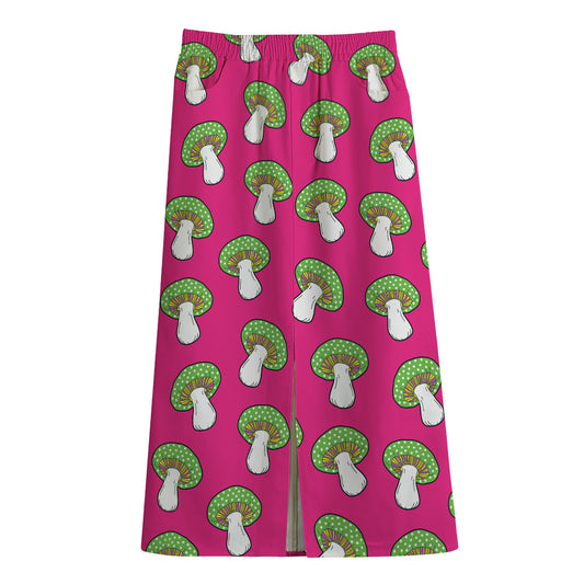 Crazy Mushroom Pattern Print Cotton Front Slit Maxi Skirt