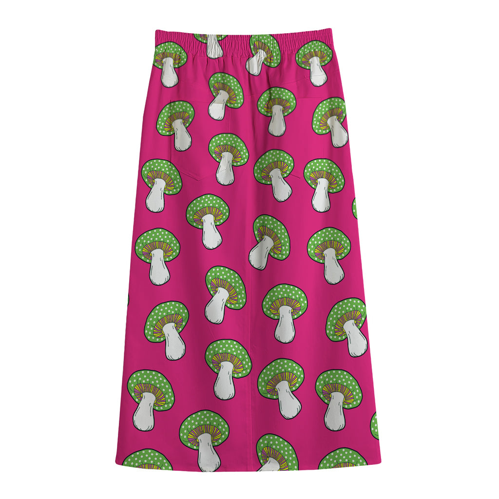 Crazy Mushroom Pattern Print Cotton Front Slit Maxi Skirt