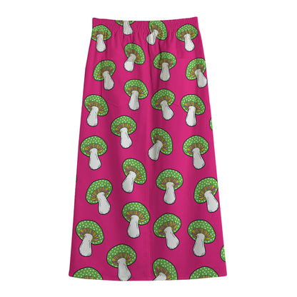 Crazy Mushroom Pattern Print Cotton Front Slit Maxi Skirt