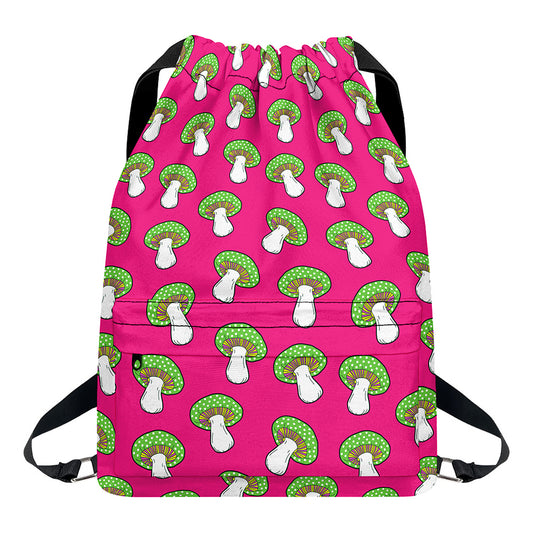 Crazy Mushroom Pattern Print Drawstring Backpack