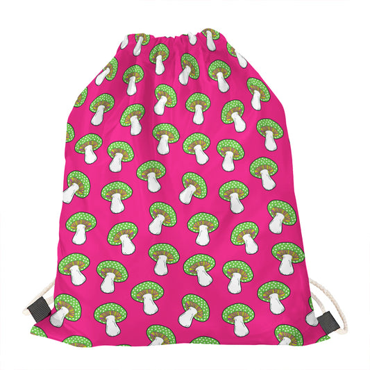 Crazy Mushroom Pattern Print Drawstring Bag