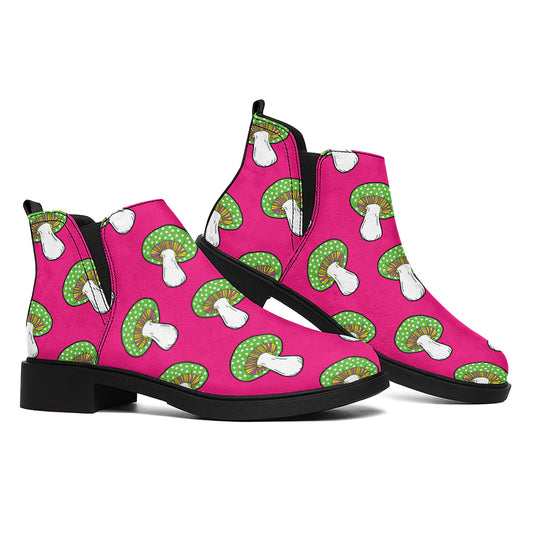 Crazy Mushroom Pattern Print Flat Ankle Boots