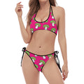 Crazy Mushroom Pattern Print Halter Scoop Tie Side Bikini