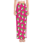 Crazy Mushroom Pattern Print High Slit Maxi Skirt