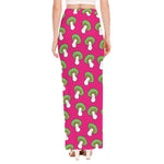Crazy Mushroom Pattern Print High Slit Maxi Skirt