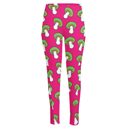 Crazy Mushroom Pattern Print High-Waisted Pocket Leggings