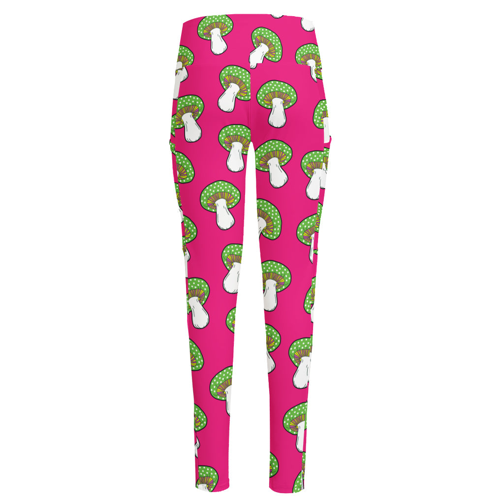 Crazy Mushroom Pattern Print High-Waisted Pocket Leggings