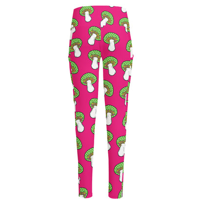 Crazy Mushroom Pattern Print High-Waisted Pocket Leggings