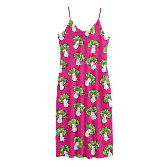 Crazy Mushroom Pattern Print Jersey Midi Cami Dress